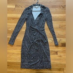 Diane Von Furstenberg black and white faux wrap dress, size 2